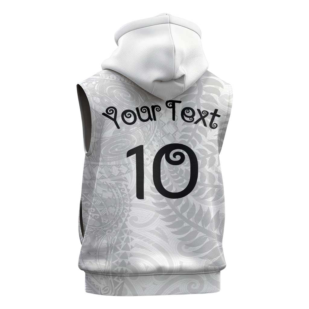 Aotearoa Volleyball Custom Sleeveless Zip Hoodie Silver Ferns and Maori Tribal White LT03 - Polynesian Pride