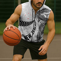 Aotearoa Volleyball Custom Sleeveless Zip Hoodie Silver Ferns and Maori Tribal White LT03 - Polynesian Pride