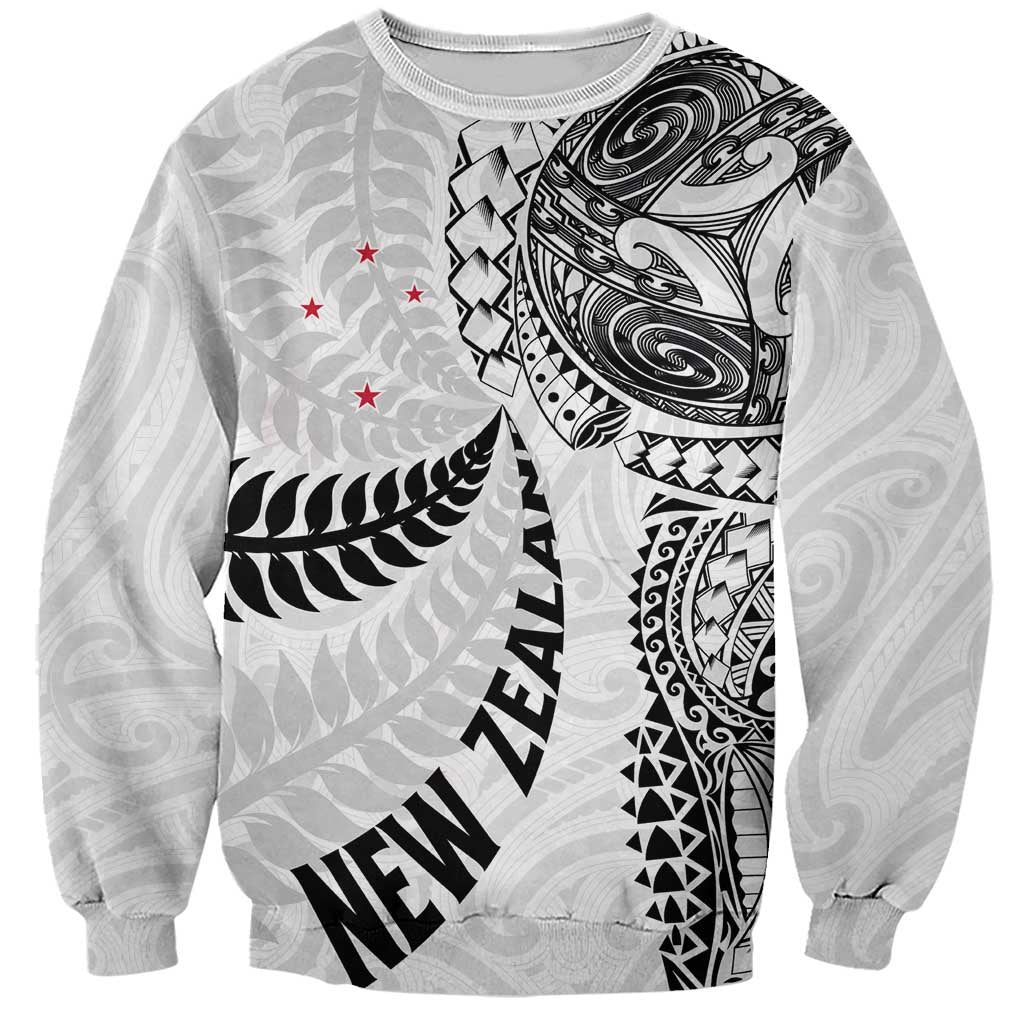 Aotearoa Volleyball Custom Sweatshirt Silver Ferns and Maori Tribal White LT03 Unisex White - Polynesian Pride