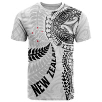 Aotearoa Volleyball Custom T Shirt Silver Ferns and Maori Tribal White LT03 White - Polynesian Pride