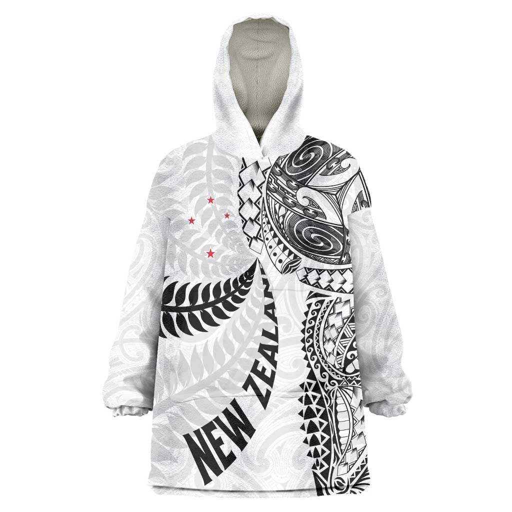 Aotearoa Volleyball Custom Wearable Blanket Hoodie Silver Ferns and Maori Tribal White LT03 One Size White - Polynesian Pride