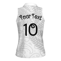 Aotearoa Volleyball Custom Women Sleeveless Polo Shirt Silver Ferns and Maori Tribal White