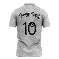 Aotearoa Volleyball Custom Zipper Polo Shirt Silver Ferns and Maori Tribal White LT03 - Polynesian Pride