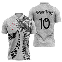 Aotearoa Volleyball Custom Zipper Polo Shirt Silver Ferns and Maori Tribal White LT03 - Polynesian Pride