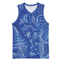 New Zealand Sea Animals Basketball Jersey with Maori Koru Tribal Tattoo and Silver Ferns Aquatic Style