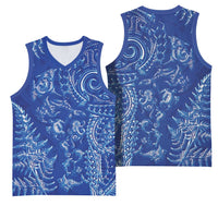 New Zealand Sea Animals Basketball Jersey with Maori Koru Tribal Tattoo and Silver Ferns Aquatic Style