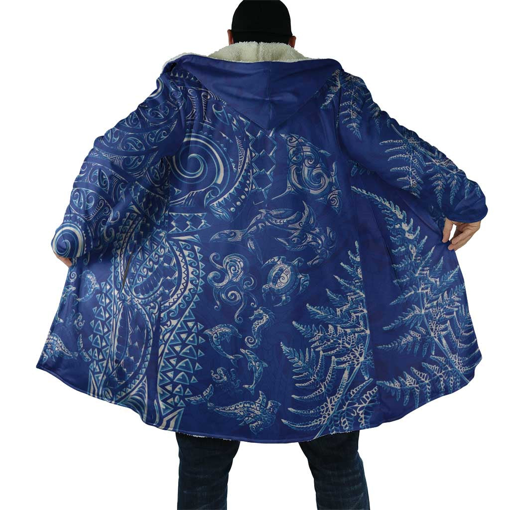 New Zealand Sea Animals Cloak with Maori Koru Tribal Tattoo and Silver Ferns Aquatic Style