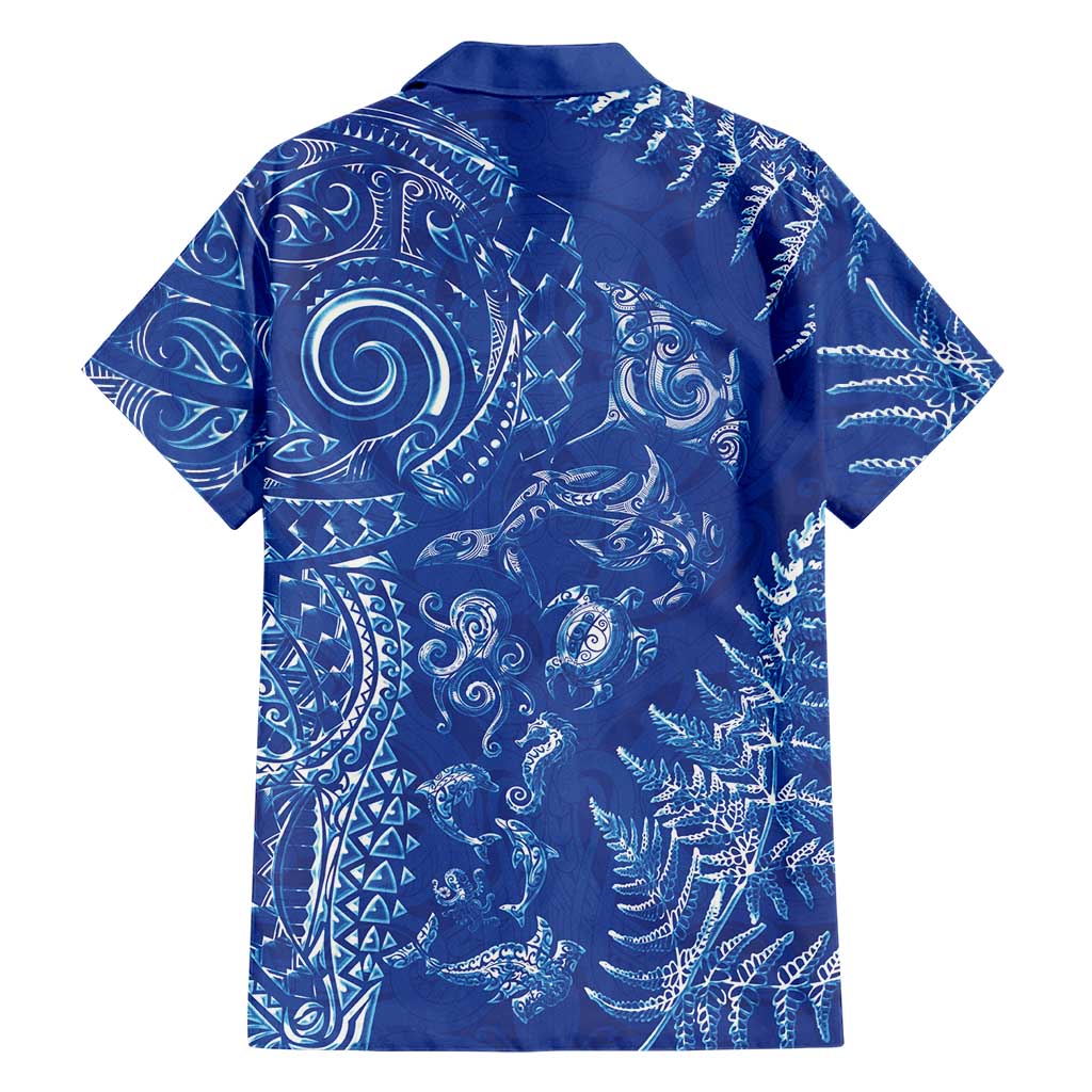 New Zealand Sea Animals Hawaiian Shirt with Maori Koru Tribal Tattoo and Silver Ferns Aquatic Style