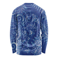 New Zealand Sea Animals Long Sleeve Shirt with Maori Koru Tribal Tattoo and Silver Ferns Aquatic Style