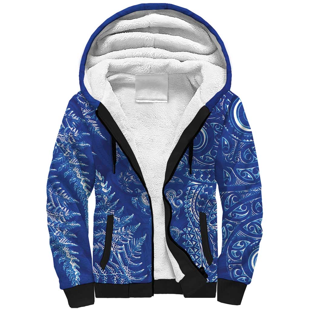 New Zealand Sea Animals Sherpa Hoodie with Maori Koru Tribal Tattoo and Silver Ferns Aquatic Style