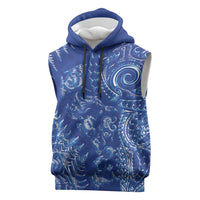 New Zealand Sea Animals Sleeveless Hoodie with Maori Koru Tribal Tattoo and Silver Ferns Aquatic Style