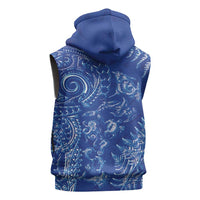 New Zealand Sea Animals Sleeveless Hoodie with Maori Koru Tribal Tattoo and Silver Ferns Aquatic Style