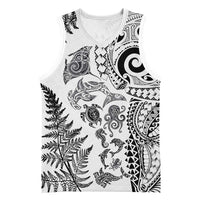 New Zealand Sea Animals Basketball Jersey with Maori Koru Tribal Tattoo and Silver Ferns White Color