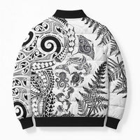 New Zealand Sea Animals Bomber Puffer Jacket with Maori Koru Tribal Tattoo and Silver Ferns White Color