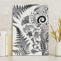New Zealand Sea Animals Canvas Wall Art with Maori Koru Tribal Tattoo and Silver Ferns White Color