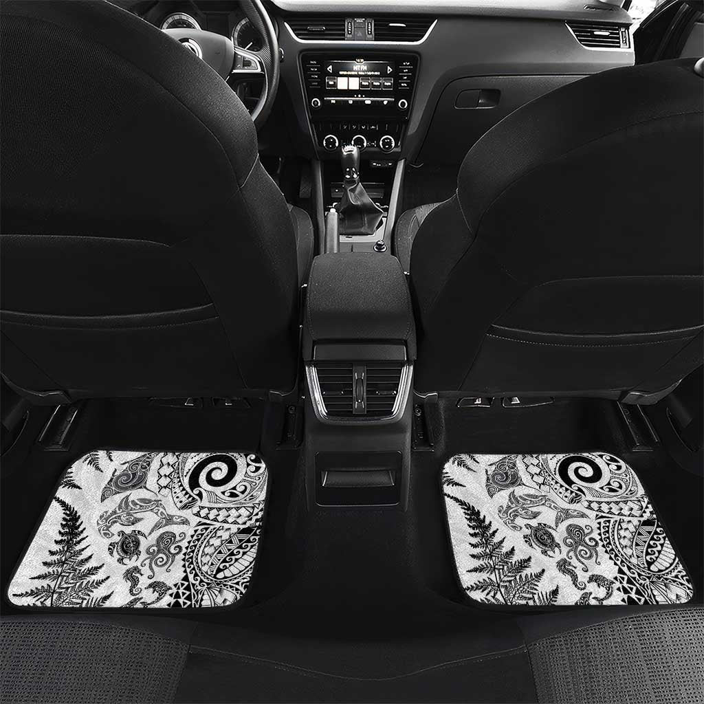 New Zealand Sea Animals Car Mats with Maori Koru Tribal Tattoo and Silver Ferns White Color