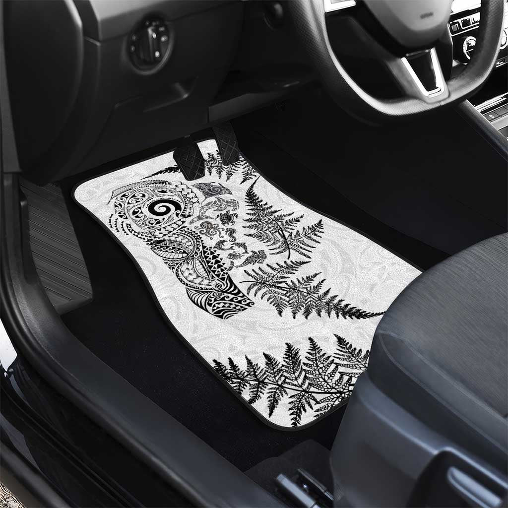 New Zealand Sea Animals Car Mats with Maori Koru Tribal Tattoo and Silver Ferns White Color