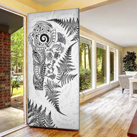 New Zealand Sea Animals Door Cover with Maori Koru Tribal Tattoo and Silver Ferns White Color