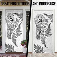 New Zealand Sea Animals Door Cover with Maori Koru Tribal Tattoo and Silver Ferns White Color