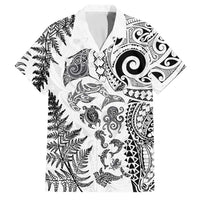 New Zealand Sea Animals Family Matching Mermaid Dress and Hawaiian Shirt with Maori Koru Tribal Tattoo and Silver Ferns White Color