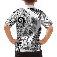 New Zealand Sea Animals Family Matching Short Sleeve Bodycon Dress and Hawaiian Shirt with Maori Koru Tribal Tattoo and Silver Ferns White Color