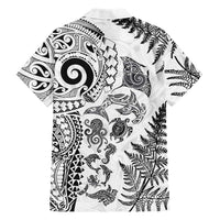 New Zealand Sea Animals Family Matching Tank Maxi Dress and Hawaiian Shirt with Maori Koru Tribal Tattoo and Silver Ferns White Color