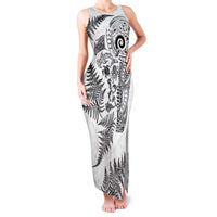 New Zealand Sea Animals Family Matching Tank Maxi Dress and Hawaiian Shirt with Maori Koru Tribal Tattoo and Silver Ferns White Color