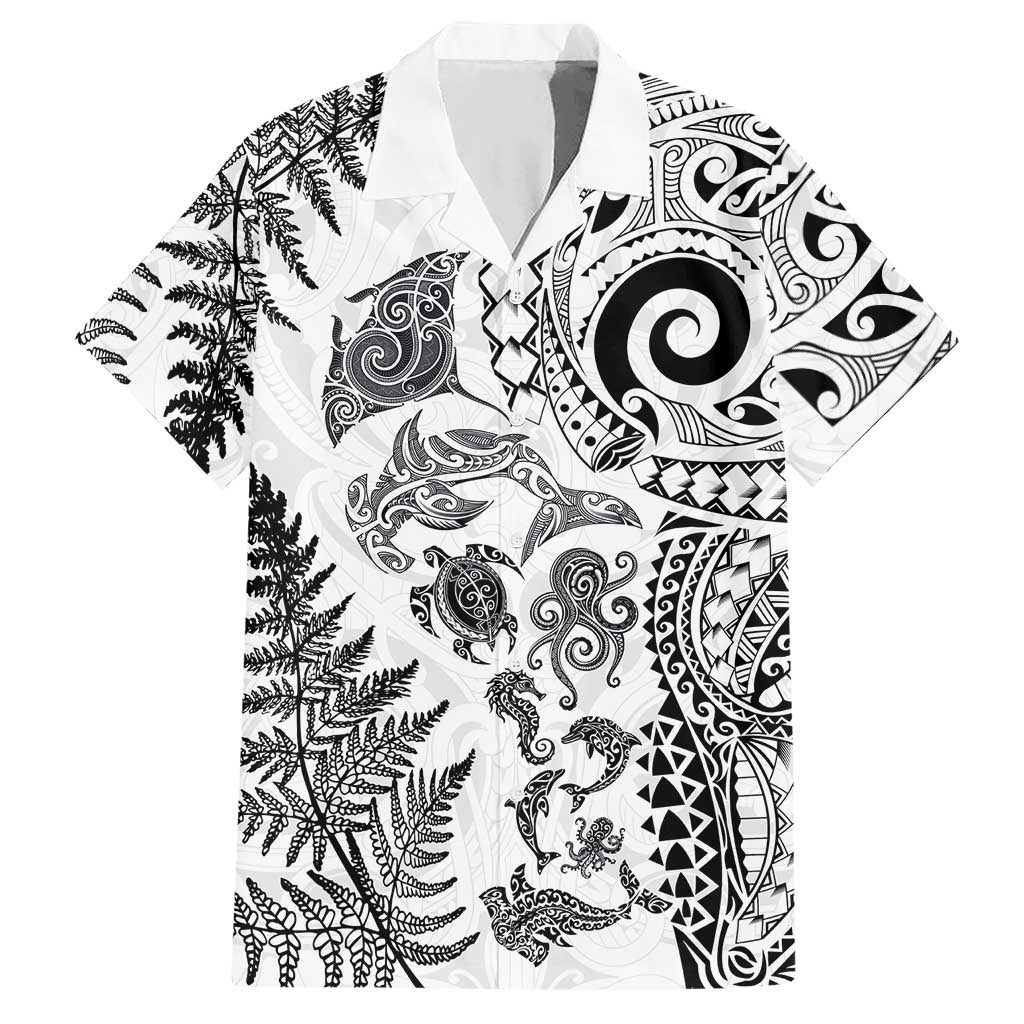 New Zealand Sea Animals Hawaiian Shirt with Maori Koru Tribal Tattoo and Silver Ferns White Color LT03 White - Polynesian Pride