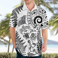 New Zealand Sea Animals Hawaiian Shirt with Maori Koru Tribal Tattoo and Silver Ferns White Color