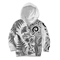 New Zealand Sea Animals Kid Hoodie with Maori Koru Tribal Tattoo and Silver Ferns White Color