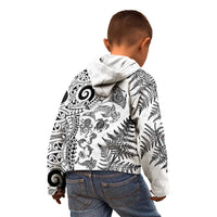 New Zealand Sea Animals Kid Hoodie with Maori Koru Tribal Tattoo and Silver Ferns White Color