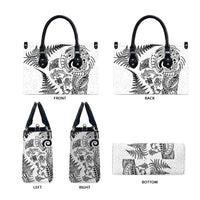 New Zealand Sea Animals Leather Bag with Maori Koru Tribal Tattoo and Silver Ferns White Color