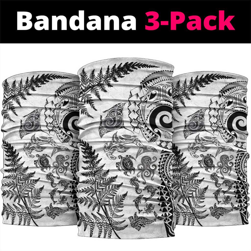 New Zealand Sea Animals Neck Gaiter with Maori Koru Tribal Tattoo and Silver Ferns White Color LT03 package One Size: 25*50cm White - Polynesian Pride