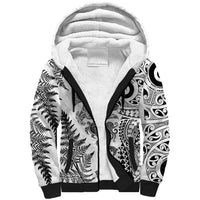 New Zealand Sea Animals Sherpa Hoodie with Maori Koru Tribal Tattoo and Silver Ferns White Color