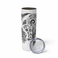 New Zealand Sea Animals Skinny Tumbler with Maori Koru Tribal Tattoo and Silver Ferns White Color