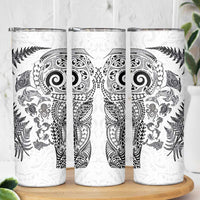 New Zealand Sea Animals Skinny Tumbler with Maori Koru Tribal Tattoo and Silver Ferns White Color