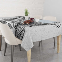 New Zealand Sea Animals Tablecloth with Maori Koru Tribal Tattoo and Silver Ferns White Color