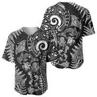 New Zealand Sea Animals Baseball Jersey with Maori Koru Tribal Tattoo and Silver Ferns Black Color