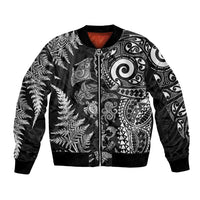 New Zealand Sea Animals Bomber Jacket with Maori Koru Tribal Tattoo and Silver Ferns Black Color