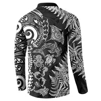 New Zealand Sea Animals Button Sweatshirt with Maori Koru Tribal Tattoo and Silver Ferns Black Color