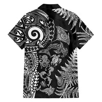 New Zealand Sea Animals Family Matching Short Sleeve Bodycon Dress and Hawaiian Shirt with Maori Koru Tribal Tattoo and Silver Ferns Black Color