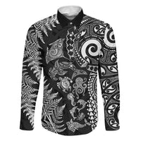 New Zealand Sea Animals Family Matching Short Sleeve Bodycon Dress and Hawaiian Shirt with Maori Koru Tribal Tattoo and Silver Ferns Black Color