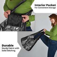 New Zealand Sea Animals Grocery Bag with Maori Koru Tribal Tattoo and Silver Ferns Black Color