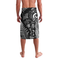 New Zealand Sea Animals Lavalava with Maori Koru Tribal Tattoo and Silver Ferns Black Color
