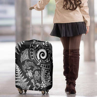 New Zealand Sea Animals Luggage Cover with Maori Koru Tribal Tattoo and Silver Ferns Black Color