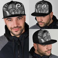 New Zealand Sea Animals Mesh Trucker Cap with Maori Koru Tribal Tattoo and Silver Ferns Black Color