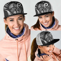 New Zealand Sea Animals Mesh Trucker Cap with Maori Koru Tribal Tattoo and Silver Ferns Black Color