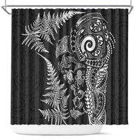 New Zealand Sea Animals Shower Curtain with Maori Koru Tribal Tattoo and Silver Ferns Black Color