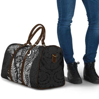 New Zealand Sea Animals Travel Bag with Maori Koru Tribal Tattoo and Silver Ferns Black Color