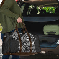 New Zealand Sea Animals Travel Bag with Maori Koru Tribal Tattoo and Silver Ferns Black Color